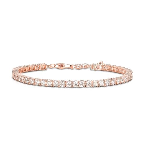 Image of Diamond Treats Rose Gold Tennis Bracelet for Women and Girls in 925 Sterling Silver, Rose Gold Bracelet for Women with 3mm Cubic Zirconia Stones, 6.5-7.5 inch Ladies Eternity Bracelet