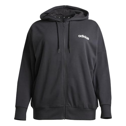 Image of adidas Women's ESSENTIALS LINEAR FULL ZIP FRENCH TERRY HOODIE, Black/White, M