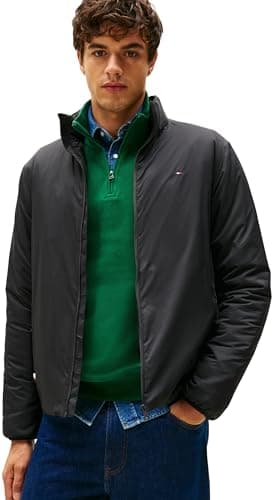 Image of Tommy Hilfiger Men's Lightweight Windbreaker with Stand Collar, Black (Black), M