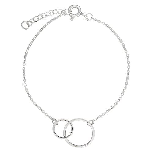 Image of Silverly Interlocking Circles Bracelet for Women in 925 Sterling Silver – Classic Double Circle on Dainty Cable Chain – Sleek Minimalist Symbolic Love Jewellery – Simple Essential Chains