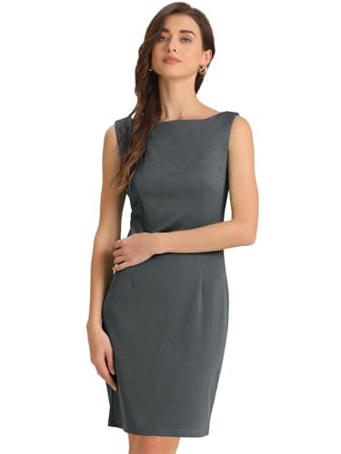 Image of Allegra K Sheath Dress for Women's Business Teacher Sleeveless Boat Neck Professional Office Dresses X-Small Grey