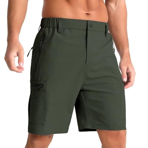 Image of iCKER Mens Cargo Shorts Quick Dry Outdoor Hiking Shorts with Zip Pockets Lightweight Golf Shorts,Green GL032,M
