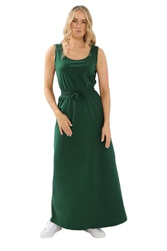 Image of Long Tall Sally - LTS Tall Tie Waist Cotton Maxi Dress - Women's Dark Green