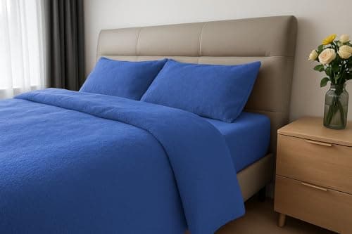 Image of John Aird Teddy Fleece Duvet Cover Quilt Bedding Set With Pillow Cases (Blue, King)