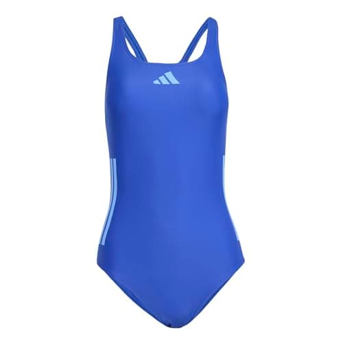 Image of adidas Women's 3 Stripes C-Back Swimsuit, Semi Lucid Blue/Blue Fusion, 38
