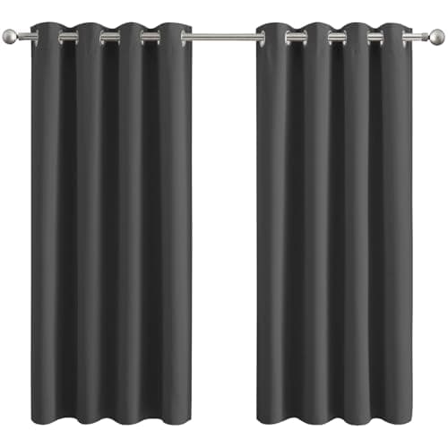 Image of Aspire Homeware Blackout Curtains for Bedroom - Grey Living Room Eyelet Curtains 54 inch Drop Ring Top Short Thermal Kitchen Curtain Pair Panels with Tiebacks 66" x 54"