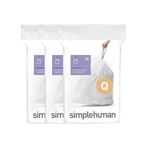 Image of simplehuman CW0264 code Q Custom Fit Bin Liner Bulk Pack, White Plastic (3 Pack of 20, Total 60 Liners)