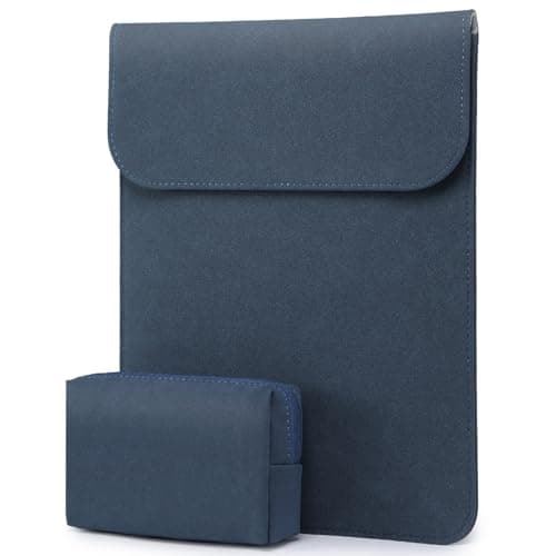 Image of HYZUO 15 Inch Laptop Sleeve Case Bag for MacBook Air 15 M5 A3448 M4 A3241 M3 A3114 M2 A2941 2026-2023, 15" Surface Laptop 7/6/5/4/3, MacBook Pro 15 2019-2016, Faux Suede Leather, Navy Blue