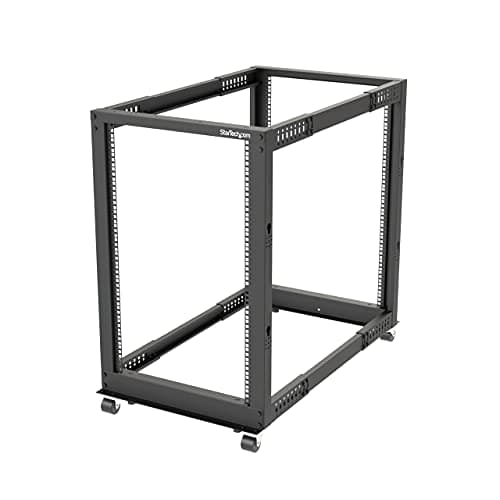 Image of StarTech.com 4-Post 18U Mobile Open Frame Server Rack, 19in Network Rack with Wheels, Rolling Rack for Computer/AV/Data/IT Equipment - Casters, Leveling Feet or Floor Mounting (4POSTRACK18U)