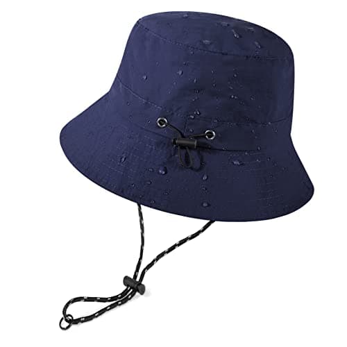 Image of heekpek Bucket Hats Women Mens Waterproof Rain Hats UV Protection Sun Hat Packable Summer Bucket Hats with Adjustable String for Camping Walking Hiking Golf Fishing 54-62CM, Navy, One Size