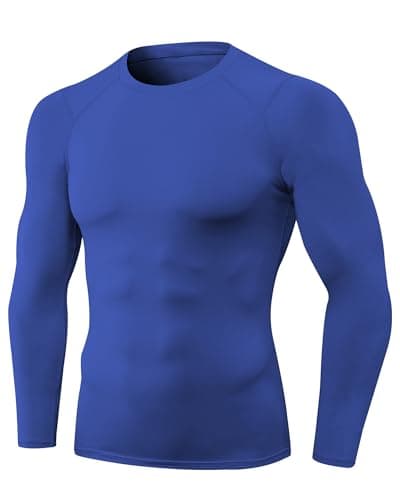 Image of Yuerlian Blue Men's Compression Shirt Long Sleeve Running Workout Gym Tops Quick Dry Spandex Athletic Football Base Layer T-Shirt