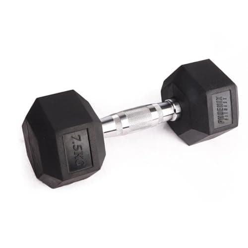Image of Phoenix Fitness Hex Dumbbell - Single Rubber & Cast Iron Hexagonal Dumbell Hand Weights for Men and Women at Home & Gym - Weight: 7.5kg