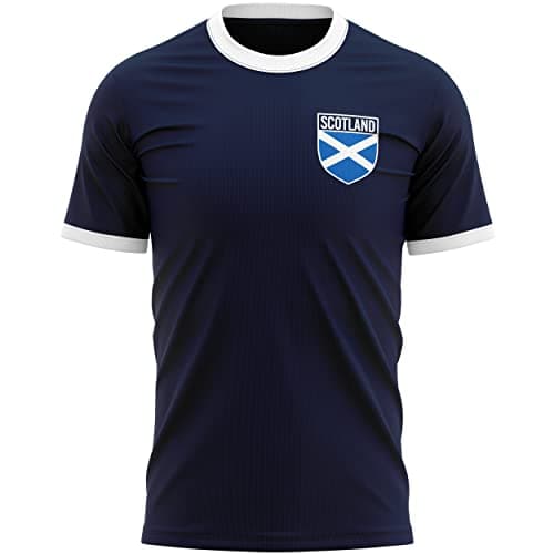Image of Scotland Badge Mens Ringer T Shirt Supporters Scottish Football Tee, XL, Navy/White