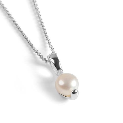 Image of HENRYKA Elegant Freshwater White Pearl Necklace in 925 Sterling Silver | Bridal Bridesmaid Jewellery | Simple Classic Pendant