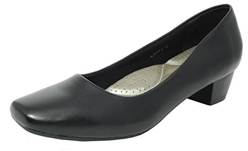 Image of Womens Ladies Leather Lined Comfortable Black Low Heel Court Shoes, Black, 3 UK