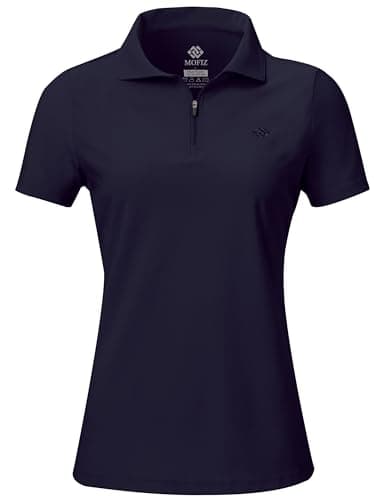 Image of AjezMax Women's Short-Sleeve Sports Shirt Polos Golf Tennis Shirts with Half Zip Plain Classic Pique Polo Shirts Navy Blue M