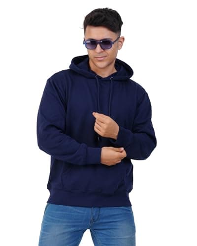 Image of N R TEXTILES Men's Pull Over Hooded Sweatshirt Hoodie Jumper Fleece Jacket Navy Size M
