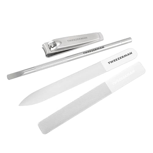 Image of Tweezerman Glass Manicure Set, Professional Kit Includes Glass Nail File & Buffer, Nail Clippers, Cuticle Pusher, (Pack of 4)