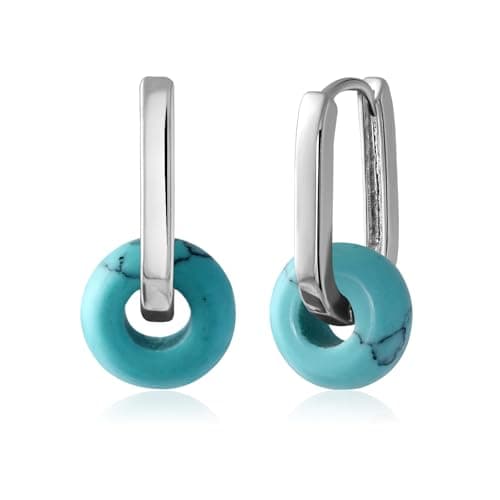 Image of Aliyoham Turquoise Hoop Earrings for Women - Silver Plated Bohemian Dangle with Blue Stone, for Evening & Everyday Wear