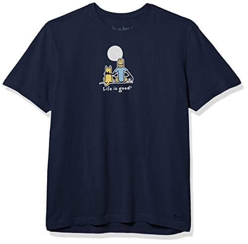 Image of Life Is Good Men's Crusher Tee, Short Sleeve Cotton Graphic T-Shirts, Jake and Rocket Moon, Darkest Blue, X-Large, Darkest Blue, XL