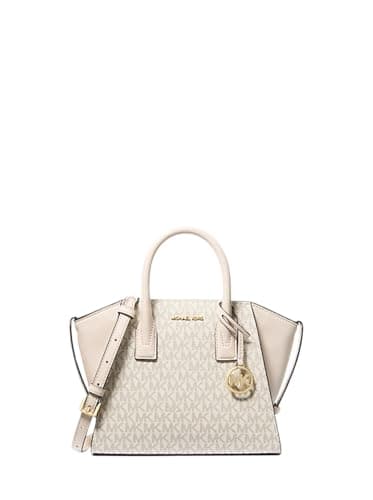 Image of Michael Kors Avril Small Logo and Leather Satchel Light Cream Multi, Light Cream Multi, Small