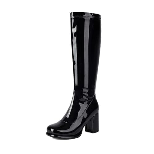 Image of Generisch Leather Knee High Platform Boots Chunky High Heel Zip Up Boots, black, 5 UK