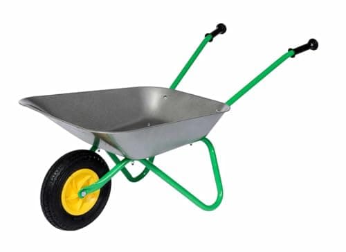 Image of ROLLY TOYS Metal Wheelbarrow, with pneumatic front tyre, 80 x 30 x 41 cm, suits kids from 2.5 Years, Green/Grey