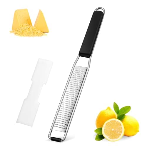 Image of Diboniur Cheese Grater & Lemon Zester, Easy to Grate Parmesan Cheese, Lemon, Ginger, Garlic, Nutmeg, Chocolate, Sharp Stainless Steel Blade, Silver