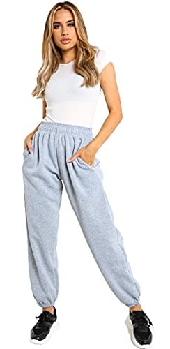 Image of Crazy Girls Womens Fleece Casual Oversized Jogging Joggers Tracksuit Bottoms Ladies Jog Pants Size XS S/M M/L (8-10, Grey)