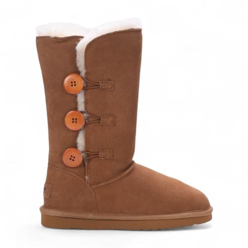 Image of TruClothing Women's Sheepskin Suede Warm Winter Lined Mid-Calf Boots - Chestnut 6