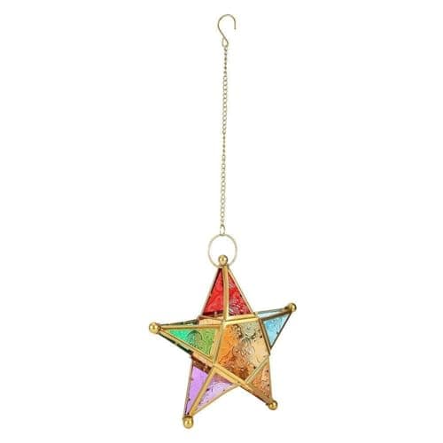 Image of Star Lantern Moroccan Hanging Candle Holder Metal Glass Lanterns For Home Patio Garden Decoration