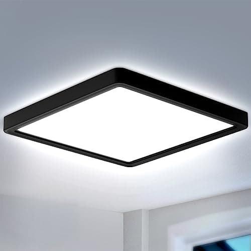 Image of DoRight LED Ceiling Light 36W, 330W Equivalent, 3300LM, Black Square Ultra Thin 2.5cm, for Bedroom, Kitchen, Hallway, Office