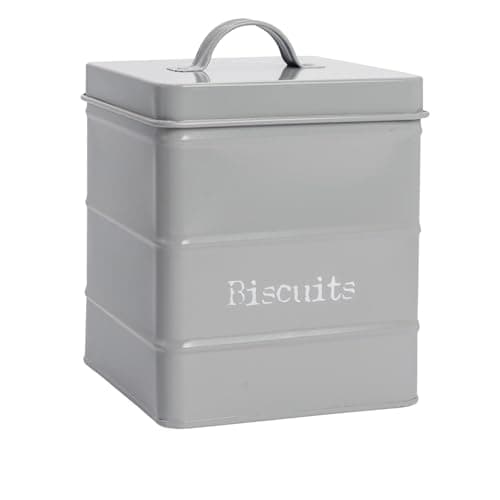 Image of Harbour Housewares Metal Biscuit Tin - Grey - Vintage Retro Biscuit Barrel Canister Cookie Jar Kitchen Caddy Food Storage Box Container with Tight Fit Lid for Kitchen Organisation & Home Décor