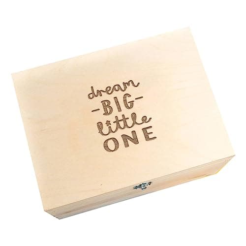 Image of Wooden Engraved Keepsake Box/Baby Keepsake Memory Box/Engraved Gifts for New Parents/Baby’s First Christmas/Newborn Girl Boy Gifts (Dream Big Little One)