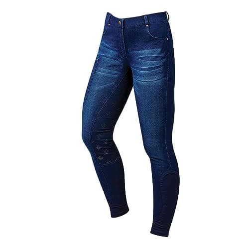 Image of Dublin Shona Full Grip Silicone Print Denim Breeches, Light Blue Denim, Ladies 14/32"
