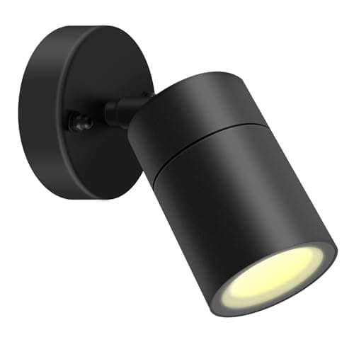 Image of Kerry Outdoor Wall Lights, Adjustable Black Stainless Steel IP44 Waterproof Spotlight Downlight, Mains Powered Exterior Wall Sconce for Indoor, Front Door, Patio, Porch, Garden, Garage (Bulb Excl.)
