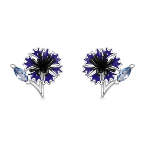 Image of GNOCE Birthday Flower Cornflower Stud Earrings Sterling Silver Stud Earrings for Women Girls Wife Daughter Jewellery Gift