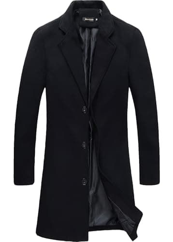 Image of Benibos Mens Trench Coat Slim Fit Notched Collar Overcoat (M, F20 Black)