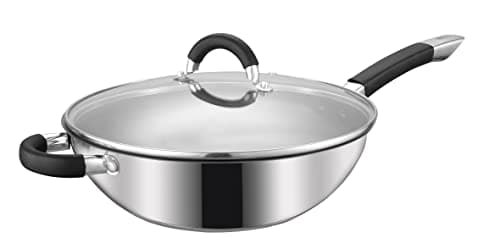 Image of Royal Cuisine 28cm Stainless Steel Wok Pan with Glass lid, Stir Fry Pan with Glass Cover Compatible with Induction, Energy Saving