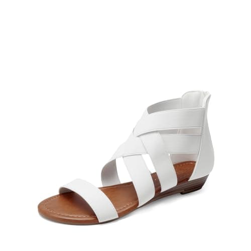 Image of DREAM PAIRS Elastic Strappy Flats Sandals Womens Open Toe Summer Beach Low Wedges Shoes ELASTICA8,White Size 7 UK, ELASTICA8