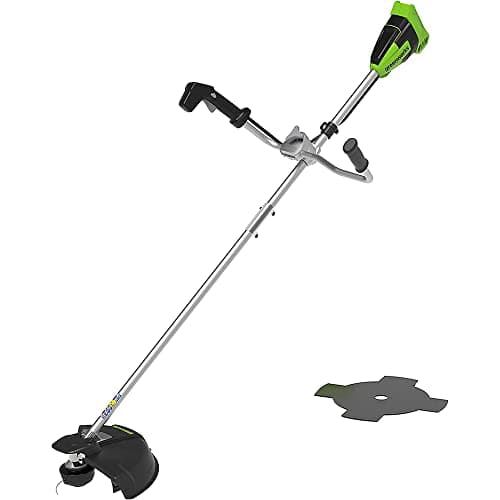 Image of Greenworks 40V Cordless Brushcutter with Brushless Motor, Harness, Bike Handle, 40cm Cutting Width, Bump Feed 2mm Nylon Line or 25cm Blade WITHOUT Battery & Charger, 3 Year Guarantee GD40BCB