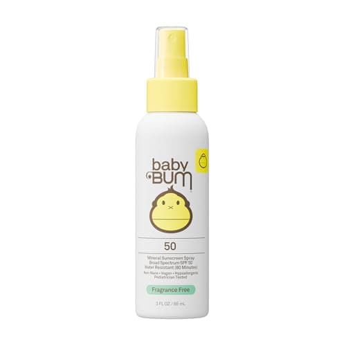 Image of Sun Bum Baby Bum SPF 50 Sunscreen Spray Mineral UVA/UVB Face and Body Protection for Sensitive Skin Fragrance Free Travel Size 3 FL OZ