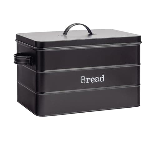 Image of Harbour Housewares Metal Bread Bin - Black - Vintage Retro Bread Tin Canister Storage Jar Kitchen Caddy Food Storage Box Container with Tight Fit Lid for Kitchen Organisation & Home Décor