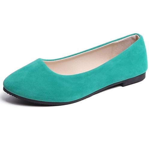 Image of Hwalleum Women's Ballet Flats, Womens Simple Casual Flat Shoes Solid Color Pumps Ladies Girls Dolly Ballet Ballerina Work Smart Office Formal Comfort Pointed Toe Slip On Flats Shoes Green