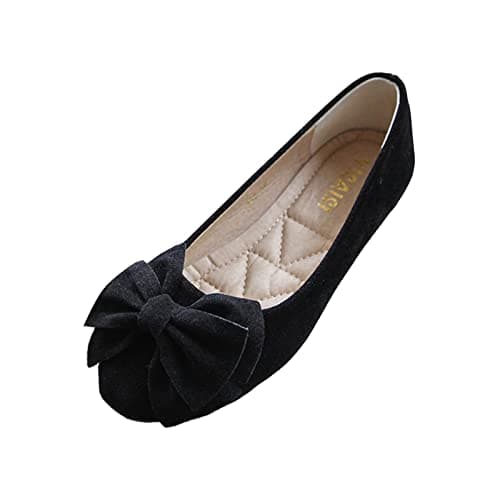 Image of Point Flock Ballet Flats for Women Size 4-6.5 with Bow Slip On Ballerina Shoes Summer Casual Comfort Dolly Shoes Lounge Ladies Pumps for Teacher, School and Daily,Black,6