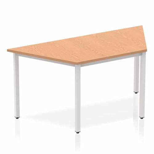 Image of OPO Impulse Freestanding 1600mm Trapezium Table with Box Frame Leg | Sturdy Build Weather & Heat Resistant Melamine Finish Meeting Table Oak 1600