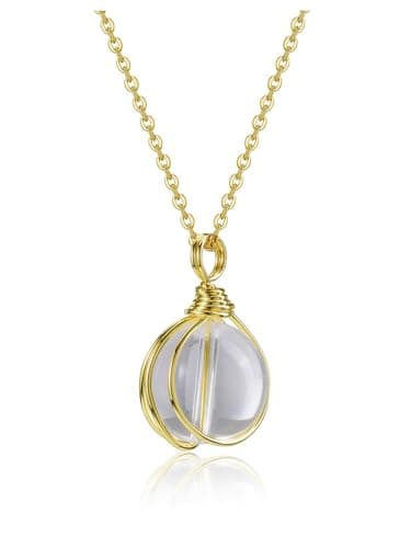 Image of Jovivi Clear Quartz Stone 16mm Gemstone Ball Healing Crystal Pendant Wire Wrapped Gold Necklace Jewellery Gifts for Women Mum Ladies Birthday Anniversay Valentines
