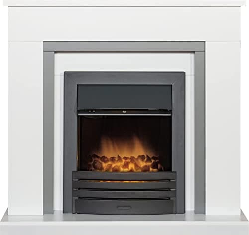 Image of Adam Milan Fireplace in Pure White & Grey with Eclipse Electric Fire in Black, 39 Inch