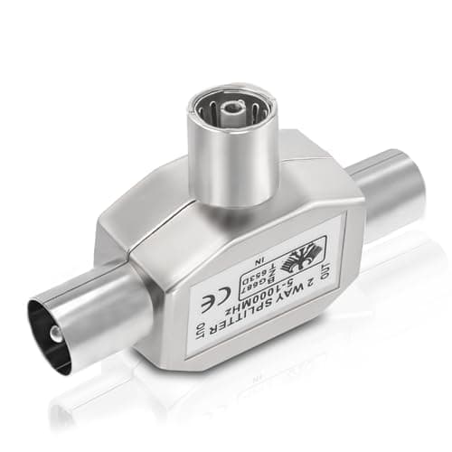 Image of Bingfu Satellite Splitter 2-Way TV Aerial Splitter for Dual Screens - 2 Way 1 Female to 2 Male T-Coupling Coax Adapter Connector