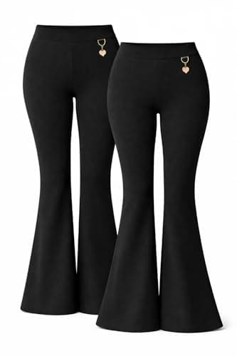 Image of Girls School Uniform Bootleg Pants 2 Pack Soft Jersey Stretchy Trousers with Heart Pendant (Black 13-14 Years)